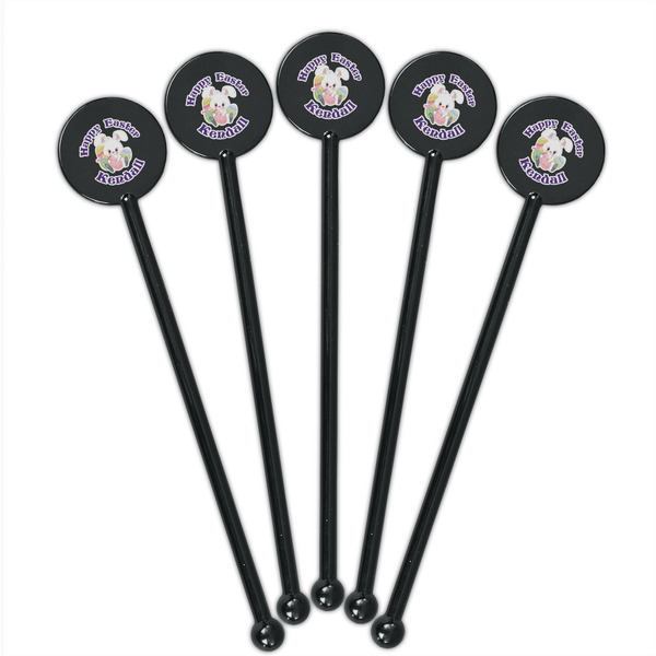 Easter Bunny Black Plastic 5.5" Stir Stick - Round - Fan View