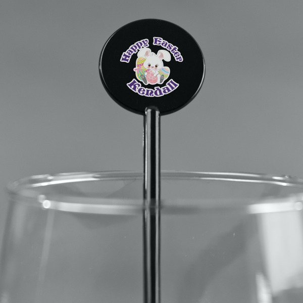 Easter Bunny Black Plastic 5.5" Stir Stick - Round - Main
