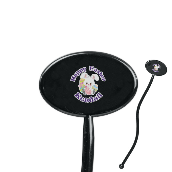 Custom Easter Bunny 7" Oval Plastic Stir Sticks - Black - Single Sided (Personalized)