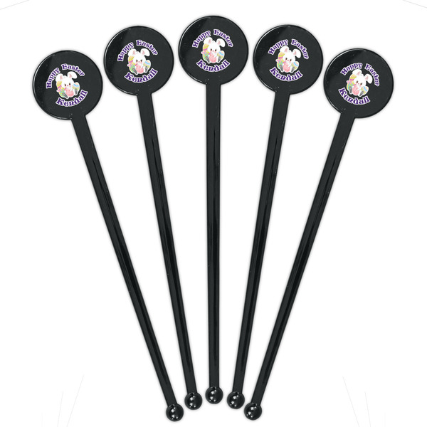 Easter Bunny Black Plastic 7" Stir Stick - Round - Fan View