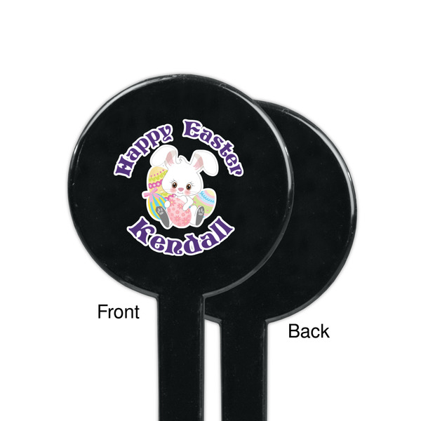 Easter Bunny Black Plastic 7" Stir Stick - Single Sided - Round - Front & Back