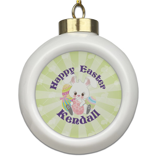 Custom Easter Bunny Ceramic Ball Ornament (Personalized)