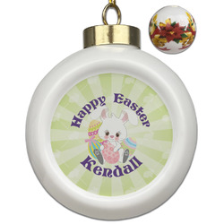 Easter Bunny Ceramic Ball Ornaments - Poinsettia Garland (Personalized)