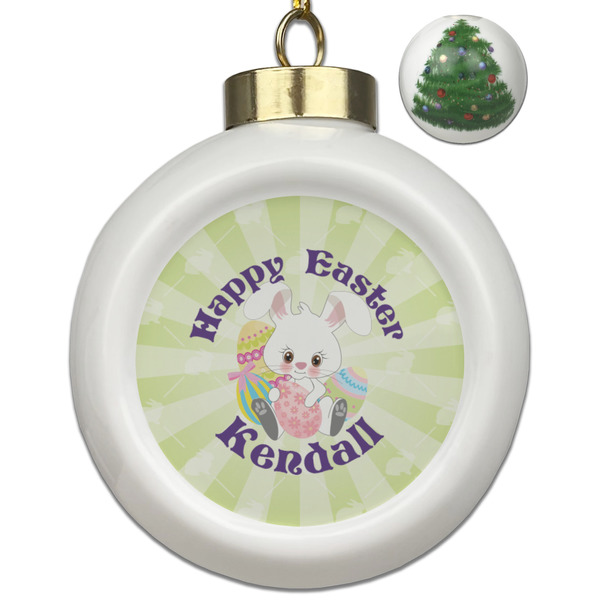 Custom Easter Bunny Ceramic Ball Ornament - Christmas Tree (Personalized)