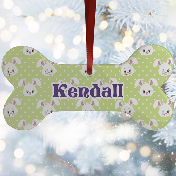 Custom Easter Bunny Ceramic Dog Ornament w/ Name or Text