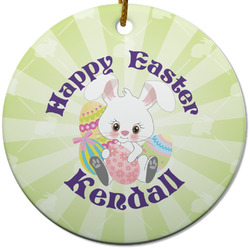 Easter Bunny Round Ceramic Ornament w/ Name or Text