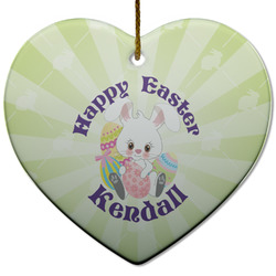Easter Bunny Heart Ceramic Ornament w/ Name or Text