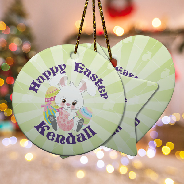 Custom Easter Bunny Ceramic Ornament w/ Name or Text