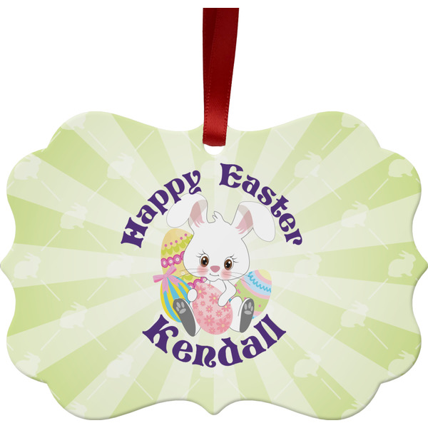 Custom Easter Bunny Metal Frame Ornament - Double Sided w/ Name or Text