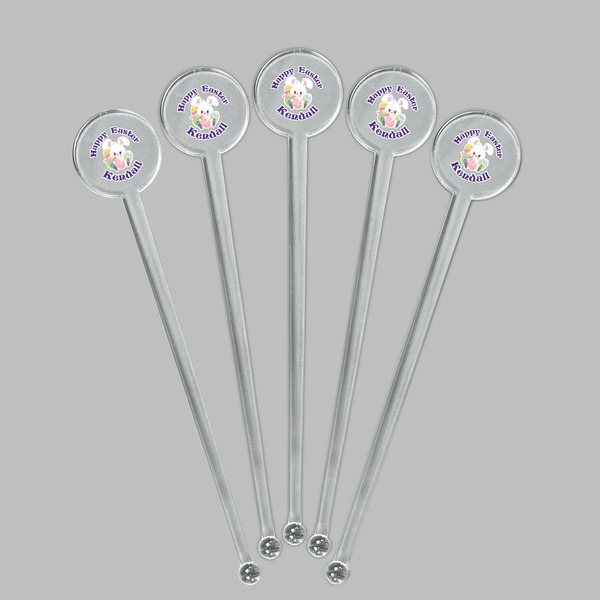 Easter Bunny Clear Plastic 7" Stir Stick - Round - Fan View
