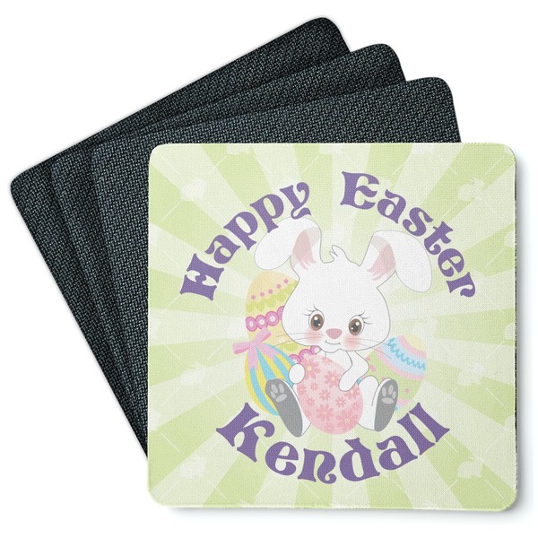 Custom Easter Bunny Square Rubber Backed Coasters - Set of 4 (Personalized)