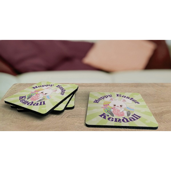 Easter Bunny Coaster Rubber Back - On Coffee Table