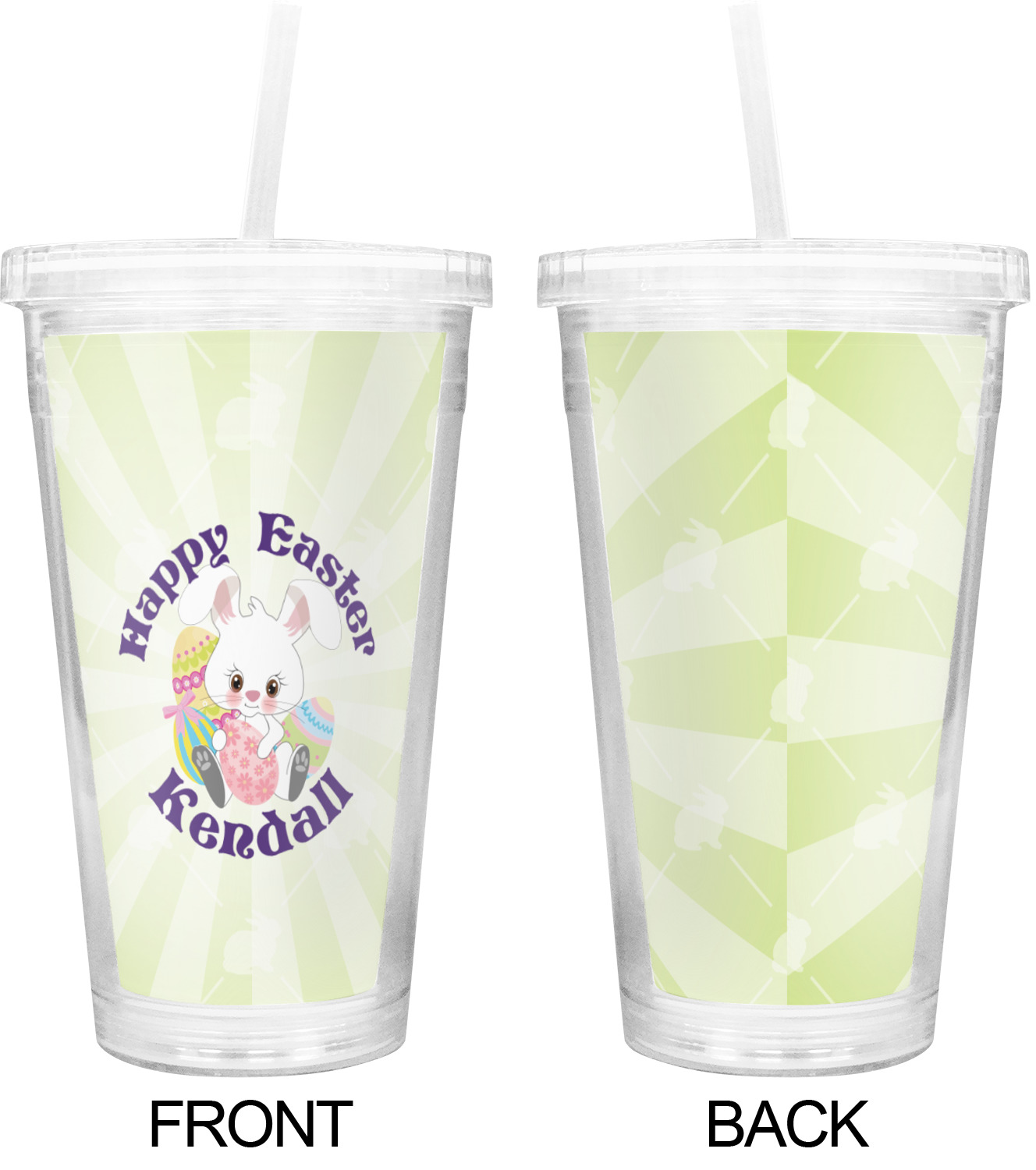Easter Bunny Design Custom Double Wall Tumbler with Straw