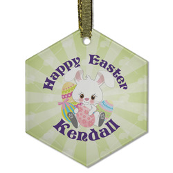 Easter Bunny Flat Glass Ornament - Hexagon w/ Name or Text