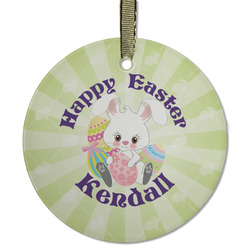 Easter Bunny Flat Glass Ornament - Round w/ Name or Text