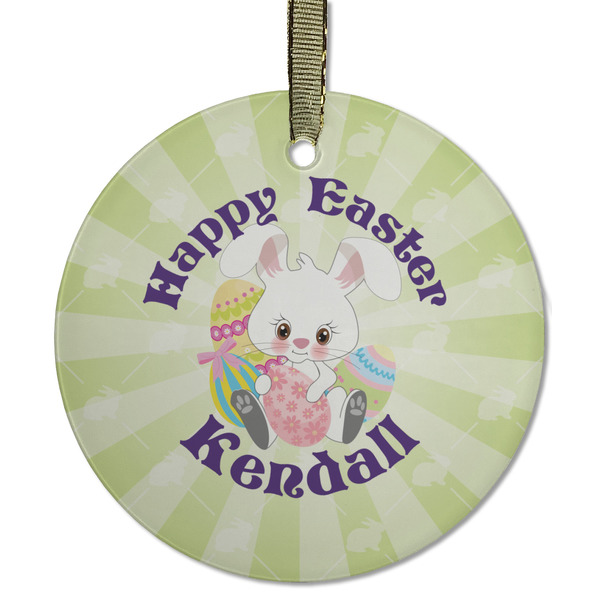 Custom Easter Bunny Flat Glass Ornament - Round w/ Name or Text