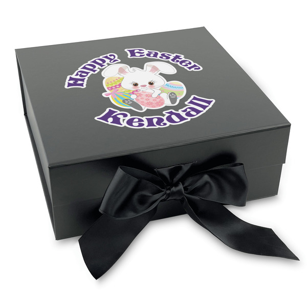 Custom Easter Bunny Gift Box with Magnetic Lid - Black (Personalized)