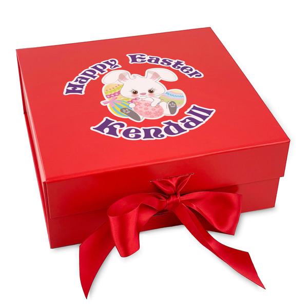 Custom Easter Bunny Gift Box with Magnetic Lid - Red (Personalized)