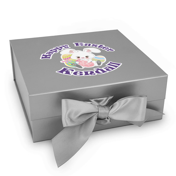 Custom Easter Bunny Gift Box with Magnetic Lid - Silver (Personalized)