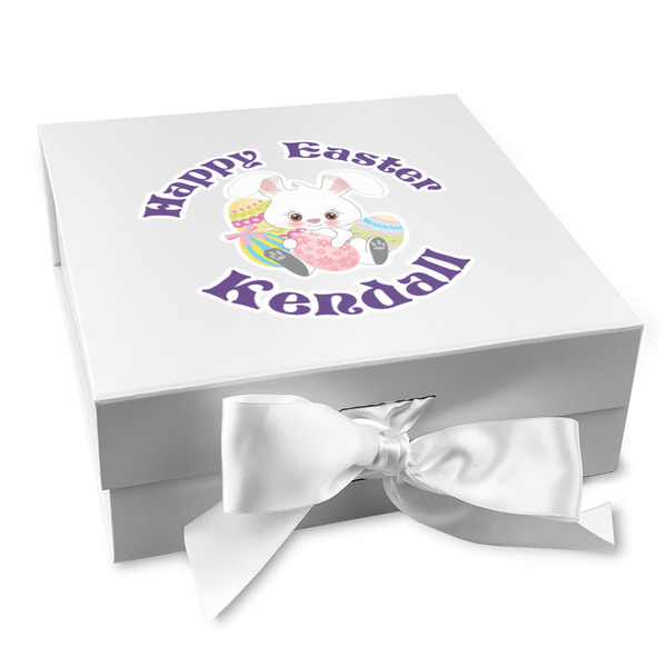 Custom Easter Bunny Gift Box with Magnetic Lid - White (Personalized)