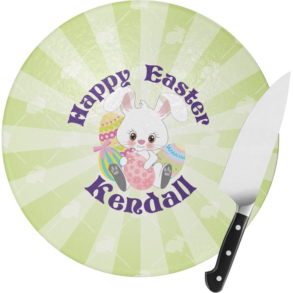 Custom Easter Bunny Round Glass Cutting Board - Medium (Personalized)