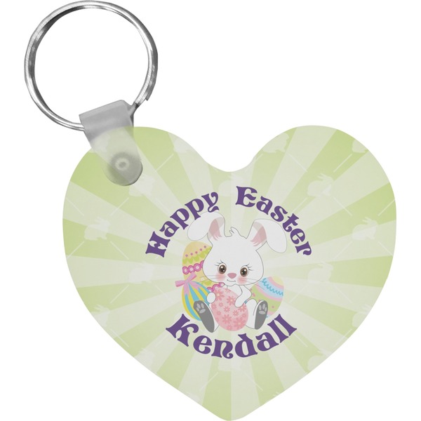 Custom Easter Bunny Heart Plastic Keychain w/ Name or Text