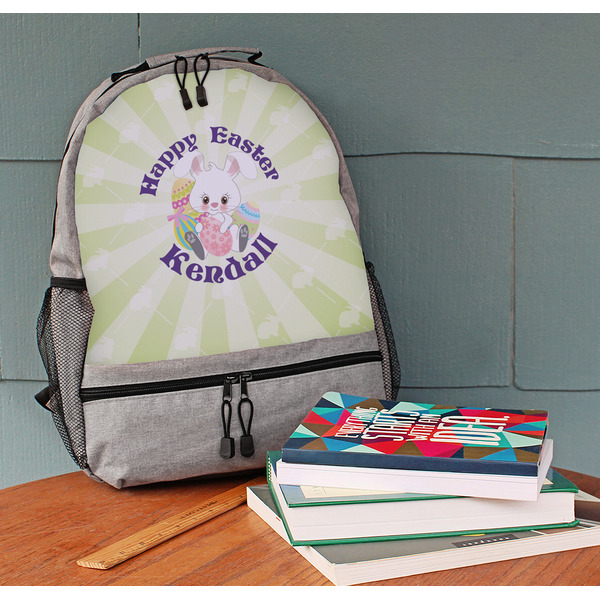 Easter Bunny Large Backpack - Gray - On Desk