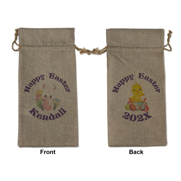 Custom Easter Bunny Large Burlap Gift Bag - Front & Back (Personalized)