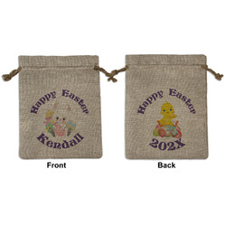 Easter Bunny Medium Burlap Gift Bag - Front & Back (Personalized)