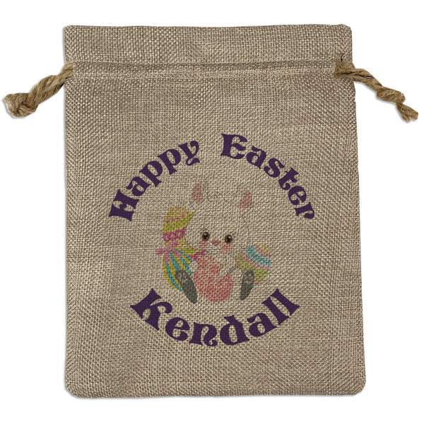 Custom Easter Bunny Medium Burlap Gift Bag - Front (Personalized)
