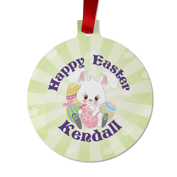 Custom Easter Bunny Metal Ball Ornament - Double Sided w/ Name or Text