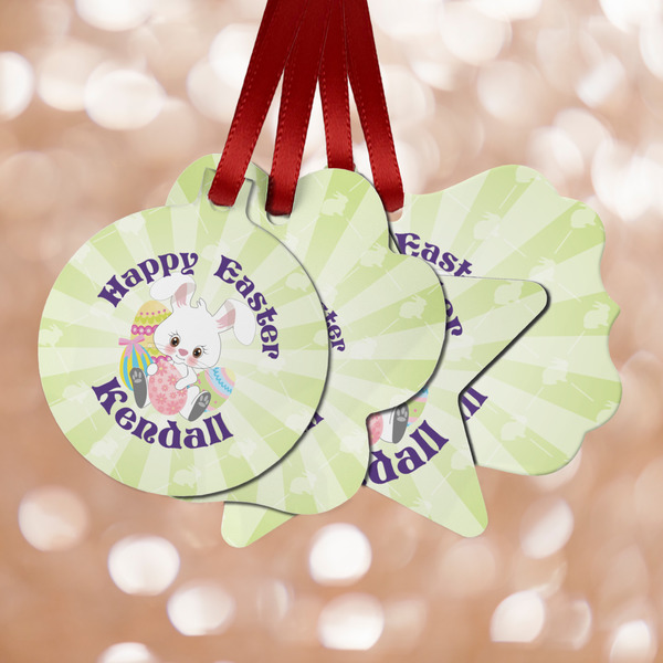 Custom Easter Bunny Metal Ornaments - Double Sided w/ Name or Text