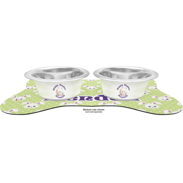 Easter Bunny Metal Pet Bowls - On Dog Bone Shaped Mat