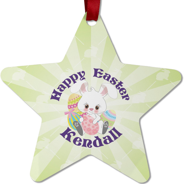 Custom Easter Bunny Metal Star Ornament - Double Sided w/ Name or Text