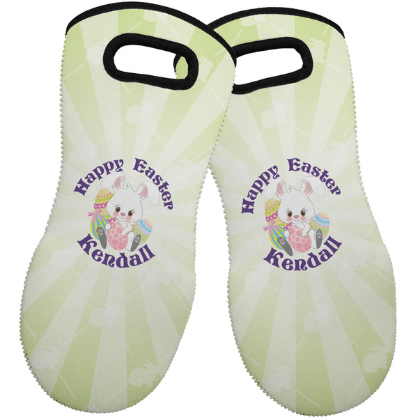 Custom Easter Bunny Neoprene Oven Mitts - Set of 2 w/ Name or Text