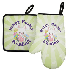 Easter Bunny Left Oven Mitt & Pot Holder Set w/ Name or Text
