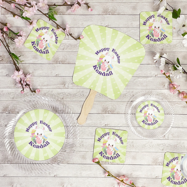 Easter Bunny Party Supplies Combination Image - All items - Plates, Coasters, Fans