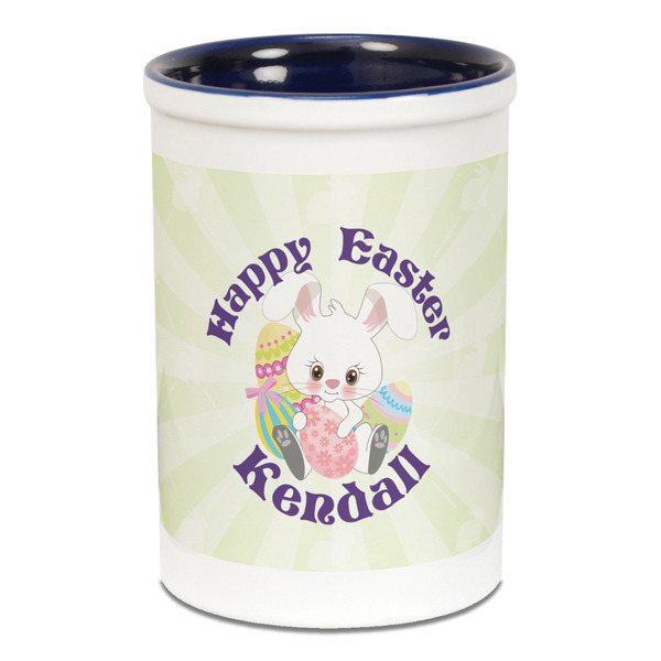 Custom Easter Bunny Ceramic Pencil Holders - Blue