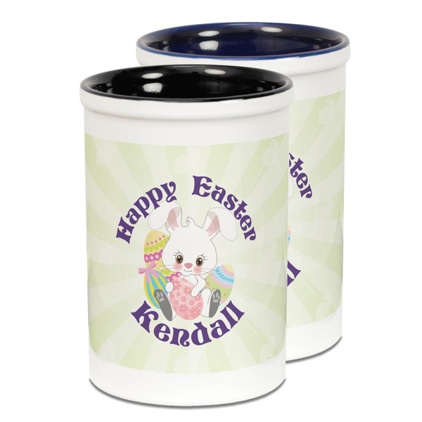 Custom Easter Bunny Ceramic Pencil Holder - Large