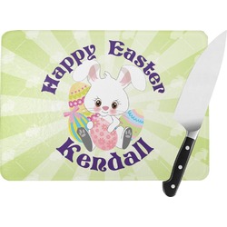 Easter Bunny Rectangular Glass Cutting Board - Large - 15.25"x11.25" w/ Name or Text