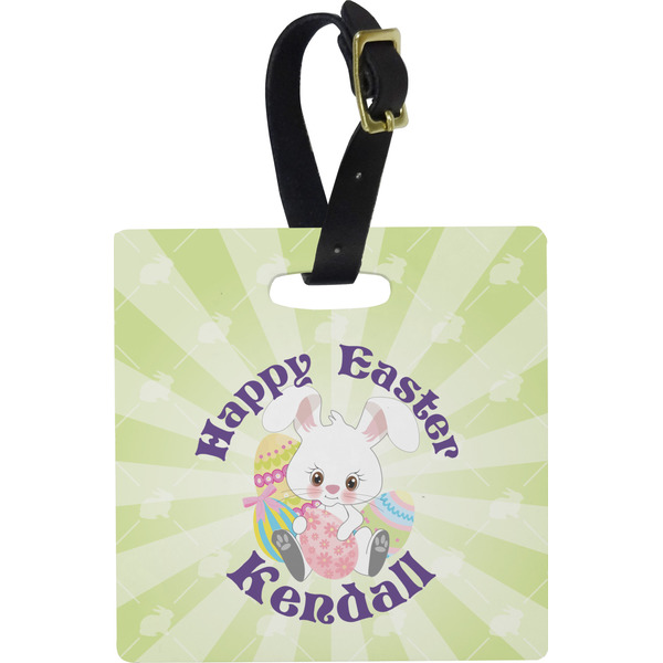 Custom Easter Bunny Plastic Luggage Tag - Square w/ Name or Text