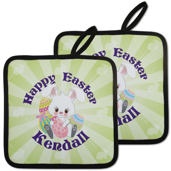 Custom Easter Bunny Pot Holders - Set of 2 w/ Name or Text