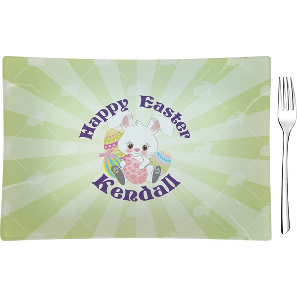 Custom Easter Bunny Glass Rectangular Appetizer / Dessert Plate (Personalized)