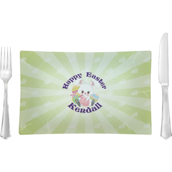 Custom Easter Bunny Rectangular Glass Lunch / Dinner Plate - Single or Set (Personalized)
