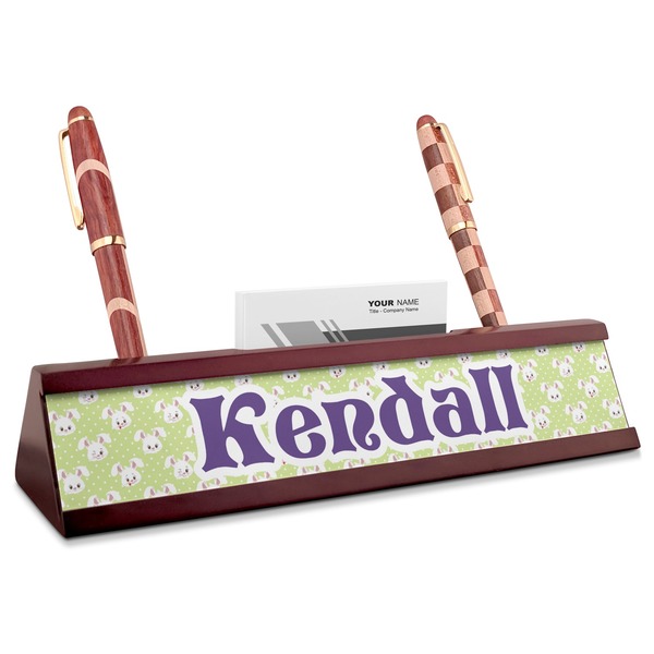 Custom Easter Bunny Red Mahogany Nameplate with Business Card Holder (Personalized)