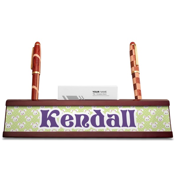 Easter Bunny Red Mahogany Nameplates with Business Card Holder - Straight