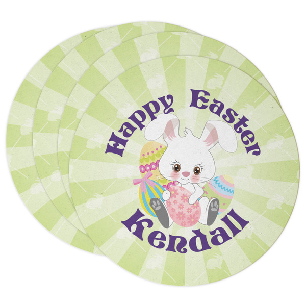 Custom Easter Bunny Round Paper Coasters w/ Name or Text