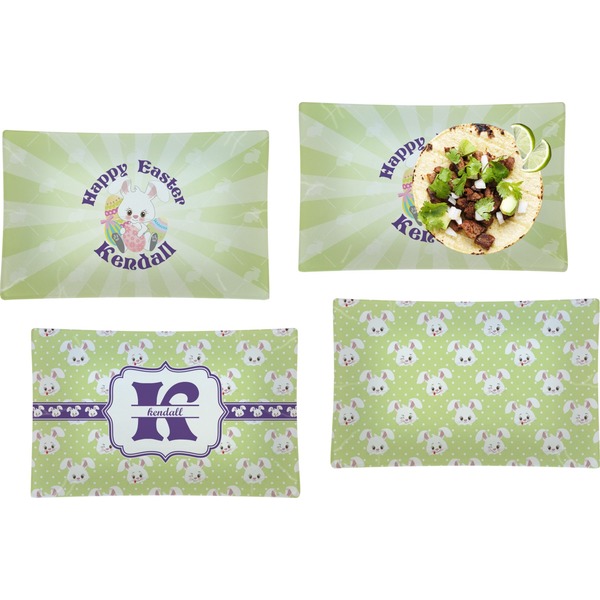 Custom Easter Bunny Set of 4 Glass Rectangular Lunch / Dinner Plate (Personalized)