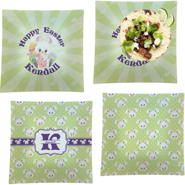 Custom Easter Bunny Set of 4 Glass Square Lunch / Dinner Plate 9.5" (Personalized)