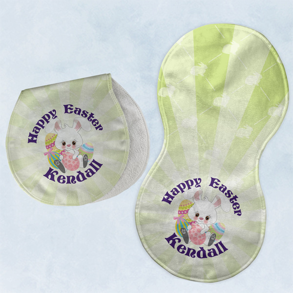 Custom Easter Bunny Burp Pads - Velour - Set of 2 w/ Name or Text